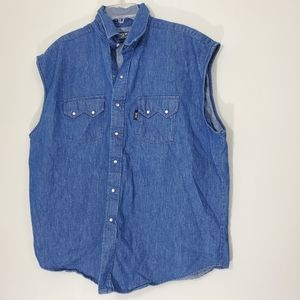 Vintage Brooks and Dunn Sleeveless Cotton Blue Jean Shirt, Size XL